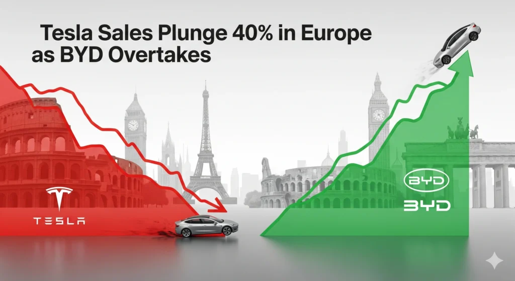Tesla Sales Plunge 40% in Europe as BYD Overtakes